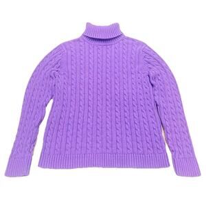 L.L. Bean Cable Knit Turtleneck Sweater Purple Women's Large Fisherman Classic